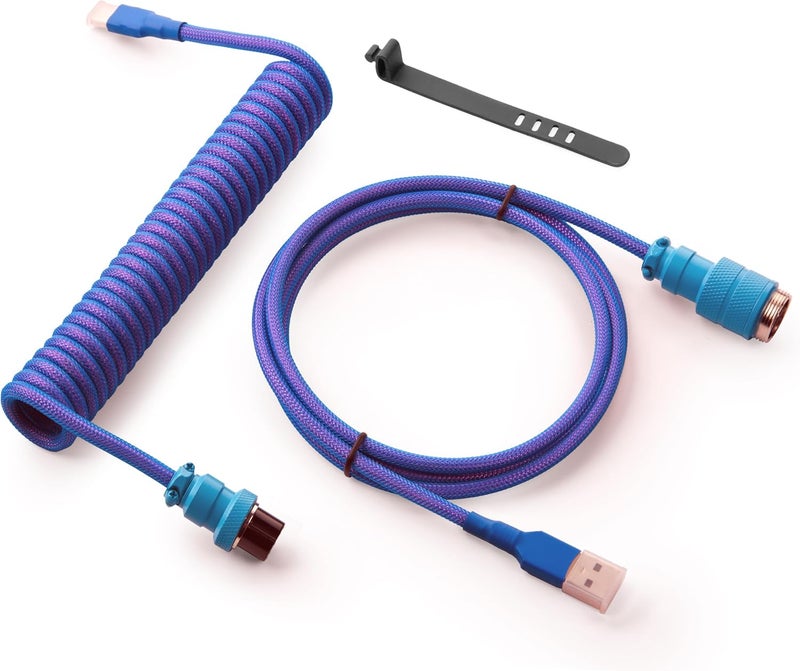 GUNMJO كابل USB-C ملفوف مخصص من Pro لكيبورد الألعاب، كابل كيبورد ميكانيكي مزدوج الغلاف مع موصل Aviator معدني قابل للفصل، 1.5 متر من USB-C إلى USB-A، بلون السديم - Image 1