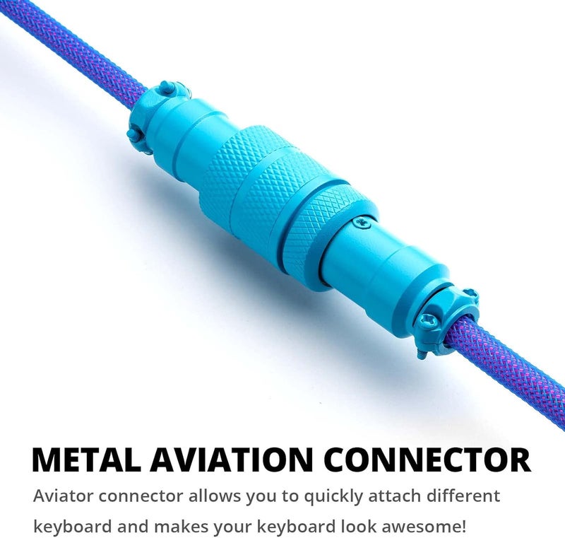 GUNMJO كابل USB-C ملفوف مخصص من Pro لكيبورد الألعاب، كابل كيبورد ميكانيكي مزدوج الغلاف مع موصل Aviator معدني قابل للفصل، 1.5 متر من USB-C إلى USB-A، بلون السديم - Image 3