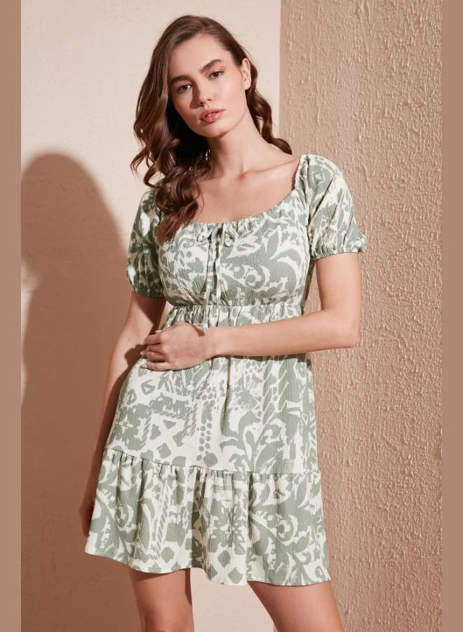 Lela Lela Patterned Slim Fit Front Tie Mini Dress Women's DRESS 5865728