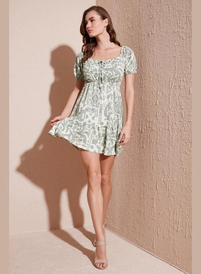 Lela Lela Patterned Slim Fit Front Tie Mini Dress Women's DRESS 5865728