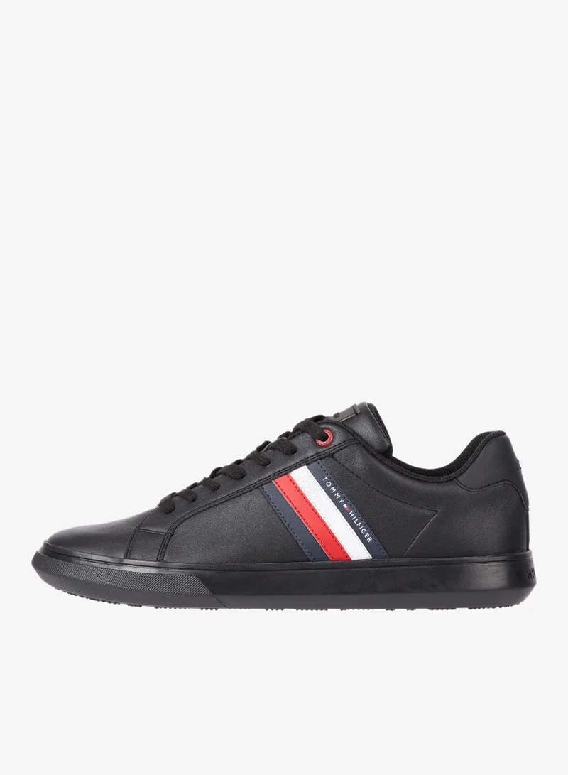 Tommy Hilfiger Triple Black Essential Leather Cupsole Sneakers for Men | Best Price UAE