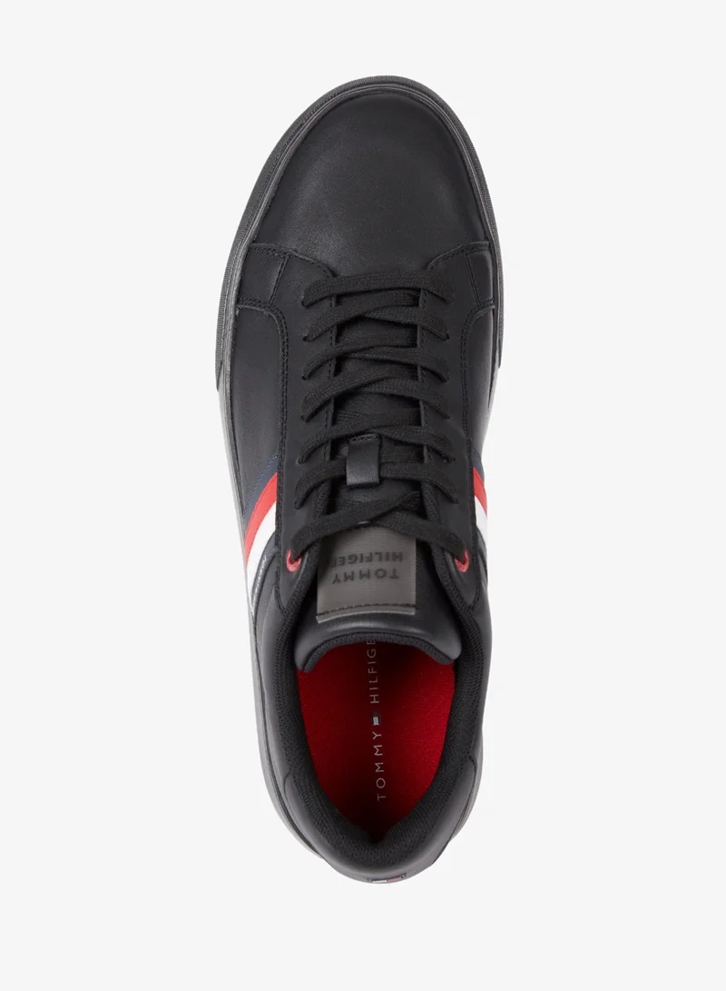 Tommy Hilfiger Triple Black Essential Leather Cupsole Sneakers for Men | Best Price UAE