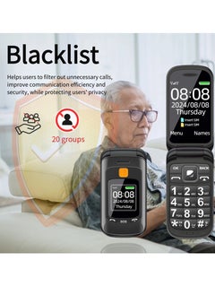 Milatech Flip Phone, Arabic Supported, 2.4 inch HD Display, SOS and time broadcast button, talking numbers, FM radio, flashlight, flip phone for seniors and kids, black  - Image 2