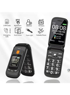 Milatech Flip Phone, Arabic Supported, 2.4 inch HD Display, SOS and time broadcast button, talking numbers, FM radio, flashlight, flip phone for seniors and kids, black  - Image 4
