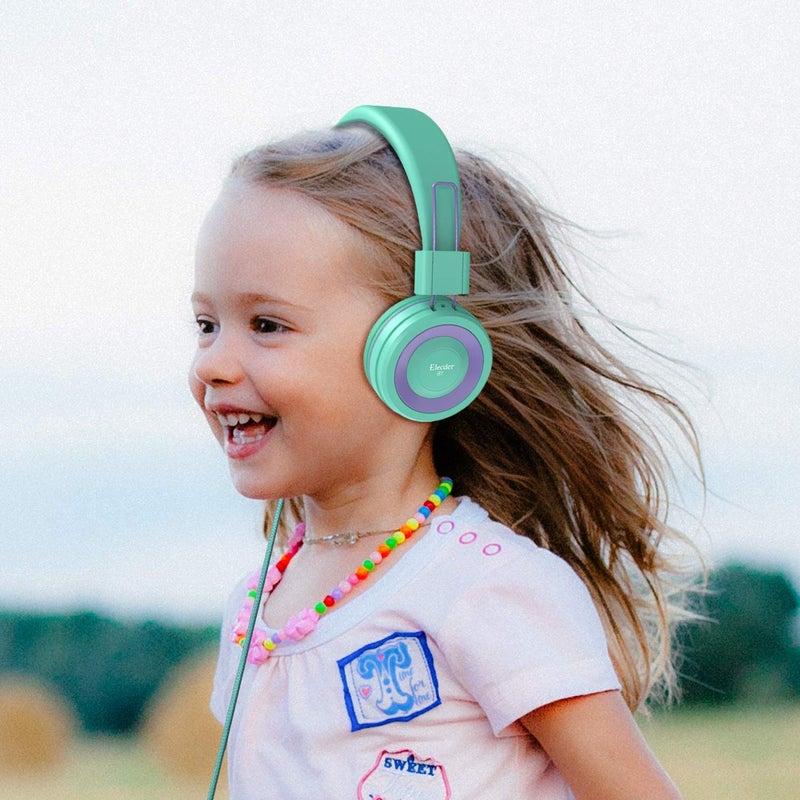 ELECDER i37 Kids Headphones Children Girls Boys Teens Foldable Adjustable On Ear Headphones 3.5mm Jack Compatible Cellphones Computer MP3/4 Kindle School Tablet Green/Purple - Image 2
