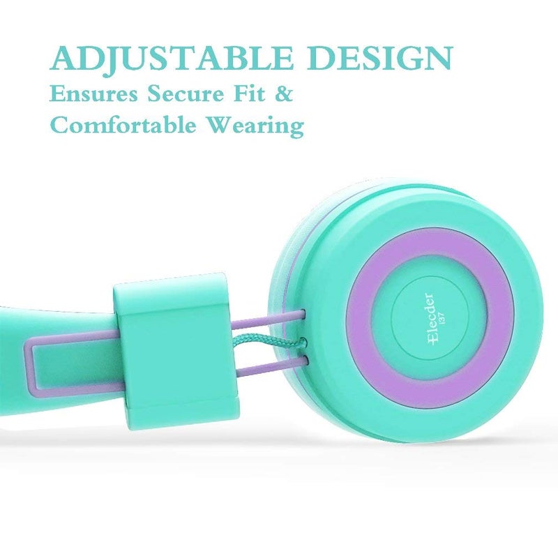 ELECDER i37 Kids Headphones Children Girls Boys Teens Foldable Adjustable On Ear Headphones 3.5mm Jack Compatible Cellphones Computer MP3/4 Kindle School Tablet Green/Purple - Image 5
