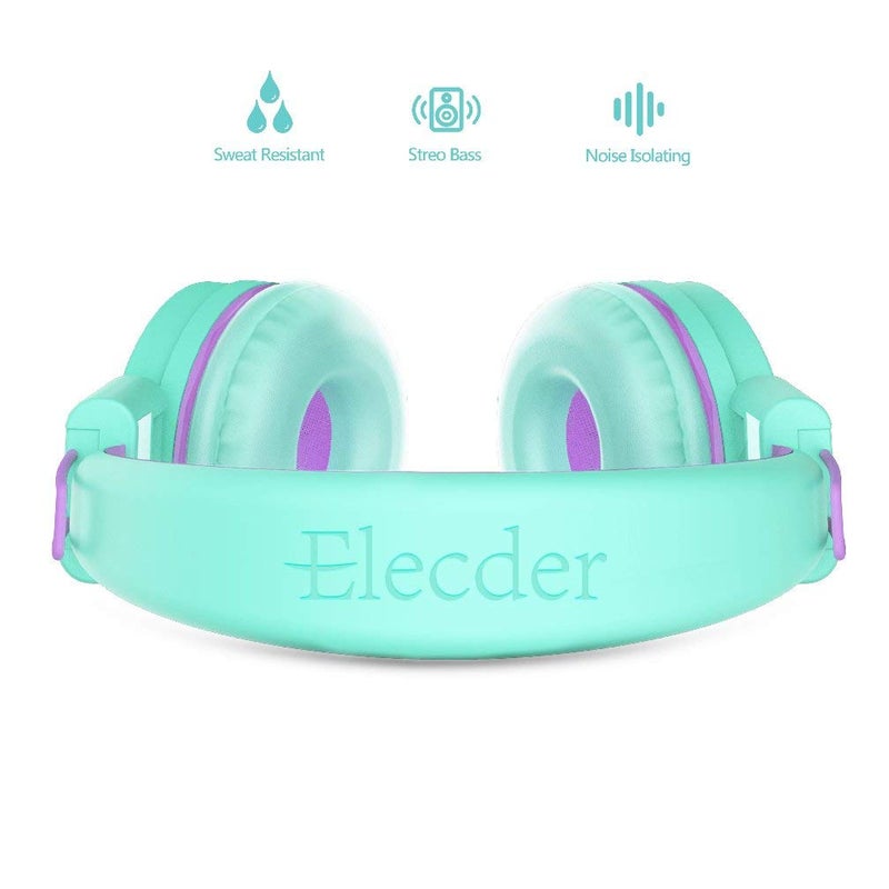 ELECDER i37 Kids Headphones Children Girls Boys Teens Foldable Adjustable On Ear Headphones 3.5mm Jack Compatible Cellphones Computer MP3/4 Kindle School Tablet Green/Purple - Image 3