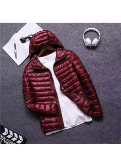plus Size Lightweight Thin Cotton Jacket Thickened Large Mens Clothing Autumn Fat Person Special Large Size Slimming Coat wine red hooded