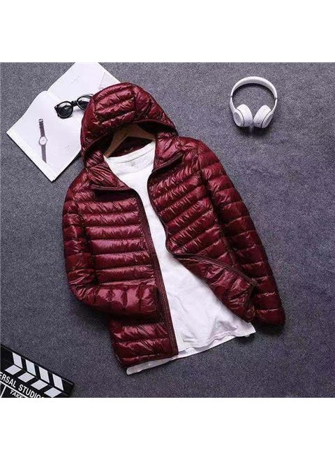 Generic - plus Size Lightweight Thin Cotton Jacket Thickened Large Mens Clothing Autumn Fat Person Special Large Size Slimming Coat wine red hooded - Image 1