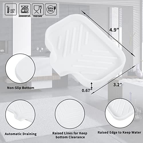 MicoYang Silicone Bathroom Soap Dishes with Drain Spout-Bathroom and Kitchen Sink Organizer,Sponge Holder,Dish Soap Tray,Perfect for Dispenser,Scrubber,Bottle,Cup on Sink or Counter-White 4.9"×3.2" - Image 2