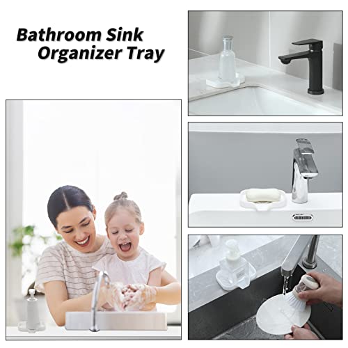 MicoYang Silicone Bathroom Soap Dishes with Drain Spout-Bathroom and Kitchen Sink Organizer,Sponge Holder,Dish Soap Tray,Perfect for Dispenser,Scrubber,Bottle,Cup on Sink or Counter-White 4.9"×3.2" - Image 3