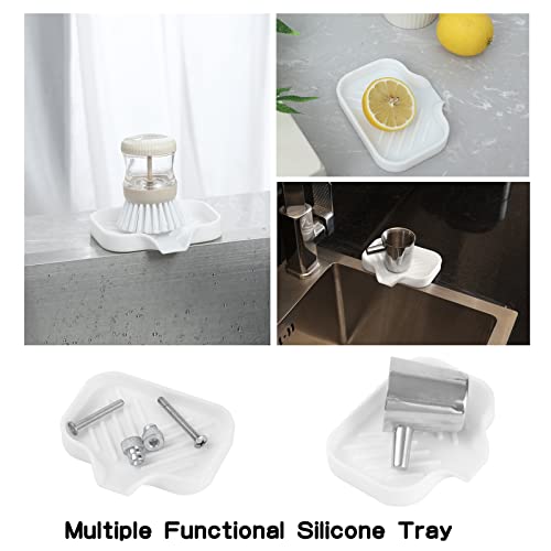 MicoYang Silicone Bathroom Soap Dishes with Drain Spout-Bathroom and Kitchen Sink Organizer,Sponge Holder,Dish Soap Tray,Perfect for Dispenser,Scrubber,Bottle,Cup on Sink or Counter-White 4.9"×3.2" - Image 5