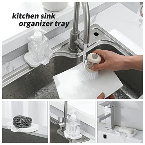 MicoYang Silicone Bathroom Soap Dishes with Drain Spout-Bathroom and Kitchen Sink Organizer,Sponge Holder,Dish Soap Tray,Perfect for Dispenser,Scrubber,Bottle,Cup on Sink or Counter-White 4.9"×3.2" - Image 4