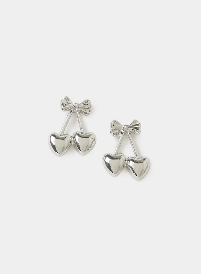 Styli  Silver Tone Heart Cherry Bow Dangler Earrings for Women | Best Price UAE