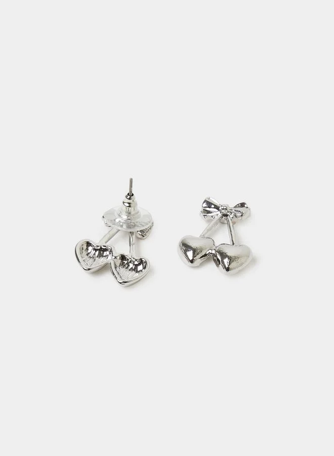 Styli  Silver Tone Heart Cherry Bow Dangler Earrings for Women | Best Price UAE