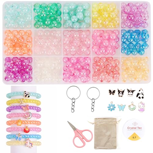 ambitieux DIY Jewellery Making Kit for Kids – 24 Colours Pearl Beads Set with Charms & Accessories | Birthday Gift for Girls Age 5, 6, 7, 8, 9, 10, 11, 12+ Years (15 8mm Rainbow Beads) - Image 1