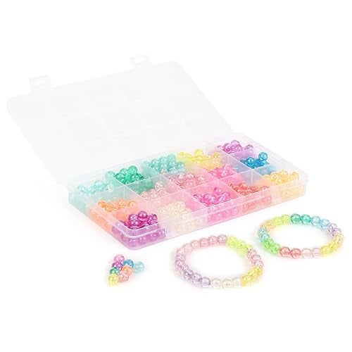 ambitieux DIY Jewellery Making Kit for Kids – 24 Colours Pearl Beads Set with Charms & Accessories | Birthday Gift for Girls Age 5, 6, 7, 8, 9, 10, 11, 12+ Years (15 8mm Rainbow Beads) - Image 3