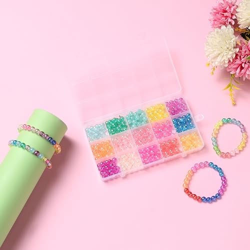 ambitieux DIY Jewellery Making Kit for Kids – 24 Colours Pearl Beads Set with Charms & Accessories | Birthday Gift for Girls Age 5, 6, 7, 8, 9, 10, 11, 12+ Years (15 8mm Rainbow Beads) - Image 2