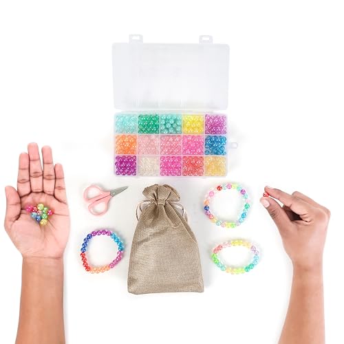 ambitieux DIY Jewellery Making Kit for Kids – 24 Colours Pearl Beads Set with Charms & Accessories | Birthday Gift for Girls Age 5, 6, 7, 8, 9, 10, 11, 12+ Years (15 8mm Rainbow Beads) - Image 5