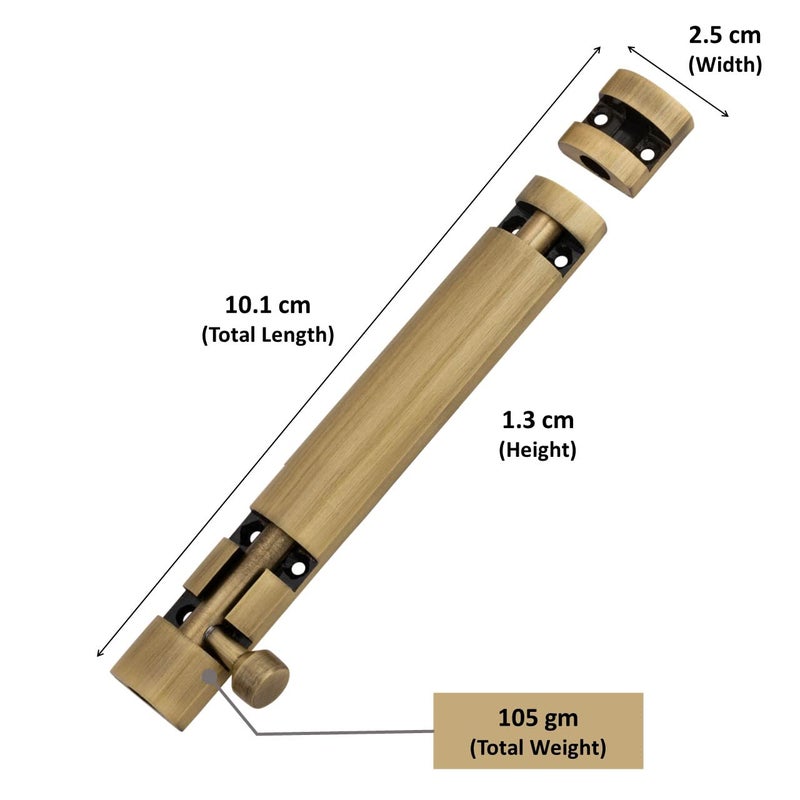 ATOM 2 Pack, 4 inch Aluminum Tower Bolt | Brass Antique Finish | Home and Offices Doors and Windows Tower Bolt, TB002 - Image 2