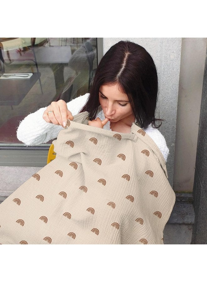 انسولار غطاء رضاعة من قماش موسلين معزول للرضاعة الطبيعية، أغطية رضاعة قابلة للتنفس مع فتحة رقبة مقوسة للأم، مريلة رضاعة متعددة الاستخدامات من القطن الناعم، قوس قزح - Image 2