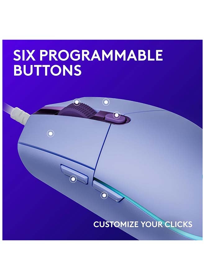 Logitech G203 2nd Gen Wired Gaming Mouse, 8,000 DPI, Rainbow Optical Effect LIGHTSYNC RGB, 6 Programmable Buttons, On-Board Memory, Screen Mapping, PC/Mac Computer and Laptop Compatible - Lilac I 910-005853 - Image 3
