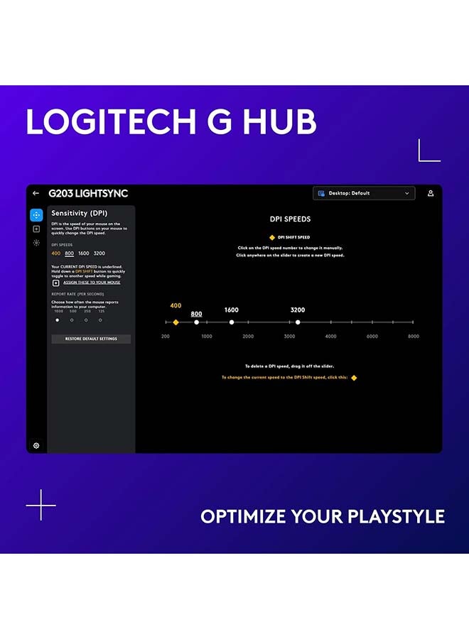 Logitech G203 2nd Gen Wired Gaming Mouse, 8,000 DPI, Rainbow Optical Effect LIGHTSYNC RGB, 6 Programmable Buttons, On-Board Memory, Screen Mapping, PC/Mac Computer and Laptop Compatible - Lilac I 910-005853 - Image 5