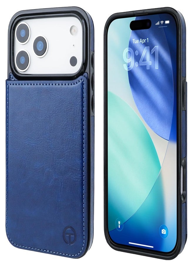 OT ONETOP جراب محفظة متوافق مع Magsafe لهاتف iPhone 17 Pro Max من ONETOP مع حامل بطاقات، مصنوع من جلد PU، مزود بحامل مدمج، وغطاء مانع لتقنية RFID، ومشبك مغناطيسي مزدوج، وغطاء متين مقاوم للصدمات، مقاس 6.9 بوصة (أزرق). - Image 3