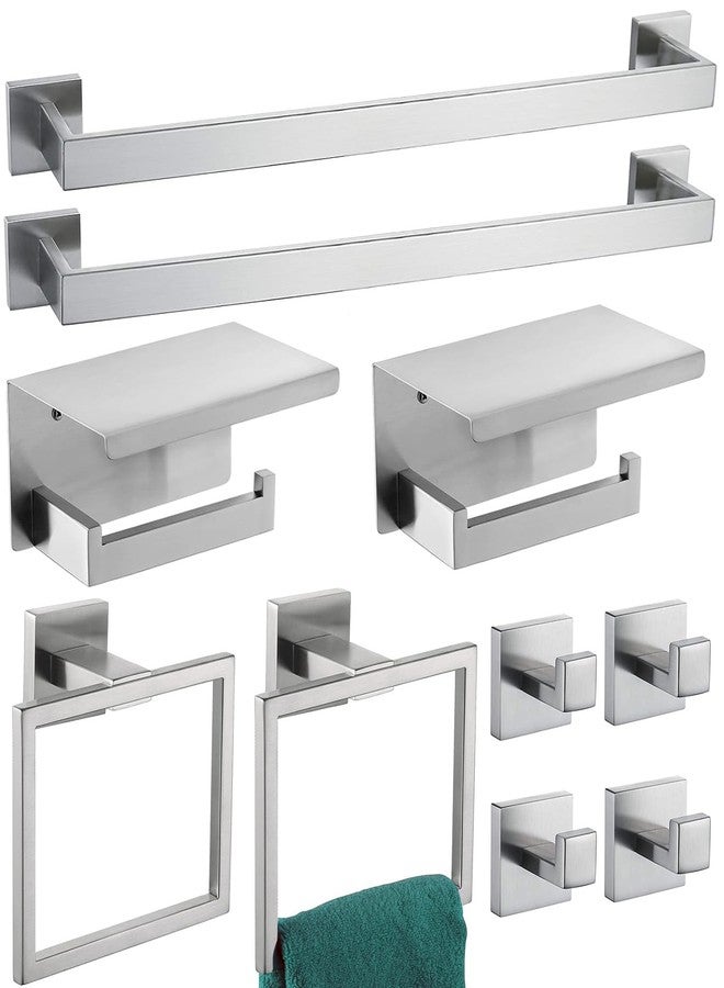taun Bathroom Towel Bar Set 10 Pieces Brush Nickel Square Modern Bathroom Hardware Set SUS304 Bathroom Accessories Set Towel Rack Set for Bathroom Wall Mounted (Brushed Nickel, 24 Inch) - Image 1