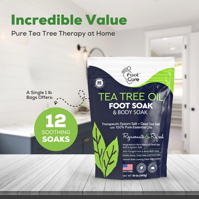 Foot Cure Tea Tree Oil Foot Soak with Epsom Salt - For Toenail Repair, Athletes Foot, Softens Calluses, Soothes Sore & Tired Feet, Nail Discoloration, odor Scent, Spa Pedicure Care - Made in USA 16 oz - Image 3