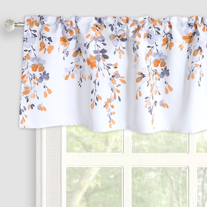 Inselnwald Weeping Flowers Valance Curtain for WindowsFloral Short Curtains Valance for Bathroom Kitchen Rod Pocket 52 by 16 Inches Orange and Gray