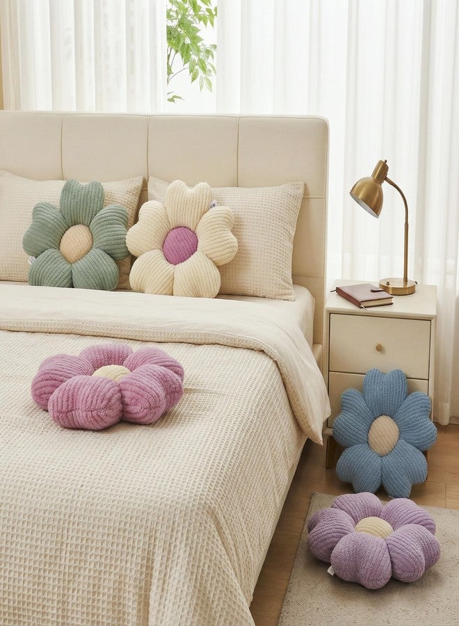 JZNEXD 2 Pcs Blue Decorative Throw Pillows, 15'' Cute Daisy Flower Shaped Pillow Floor Seating Cushion for Bed Couch Bedroom Room Dorm Decor (Blue & Ivory) - Image 2