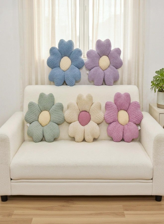 JZNEXD 2 Pcs Blue Decorative Throw Pillows, 15'' Cute Daisy Flower Shaped Pillow Floor Seating Cushion for Bed Couch Bedroom Room Dorm Decor (Blue & Ivory) - Image 4