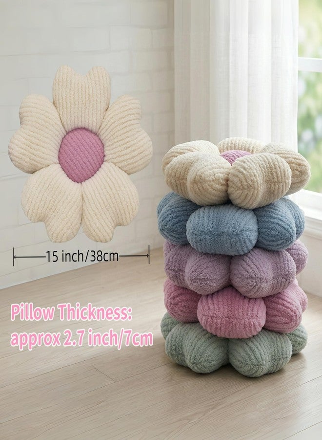 JZNEXD 2 Pcs Blue Decorative Throw Pillows, 15'' Cute Daisy Flower Shaped Pillow Floor Seating Cushion for Bed Couch Bedroom Room Dorm Decor (Blue & Ivory) - Image 5