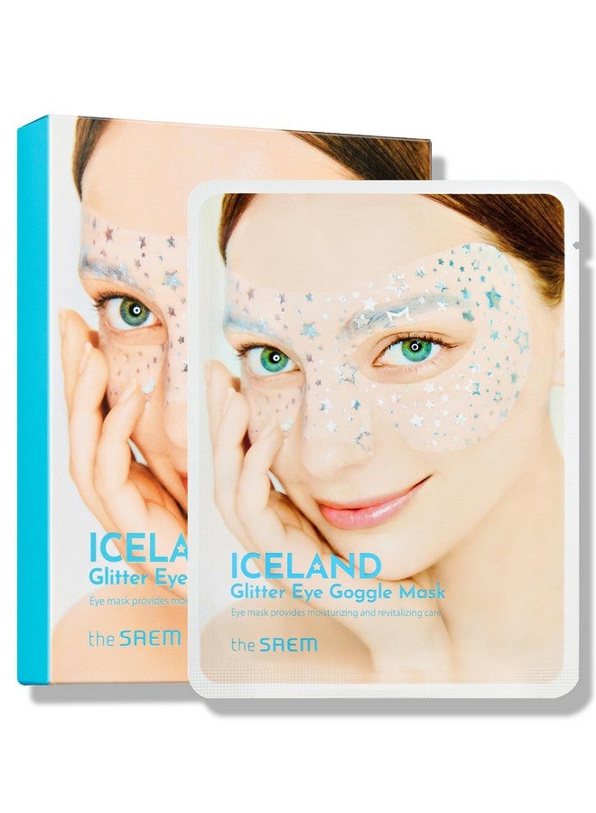 THESAEM Iceland Glitter Eye Goggle Mask - Refreshing & Hydrating Korean Eye Mask Patch For Puffy Eyes - Vitamin & Hyaluronic Acid - Tencel Hydrogel Sheet - Gift For Women 10Ea