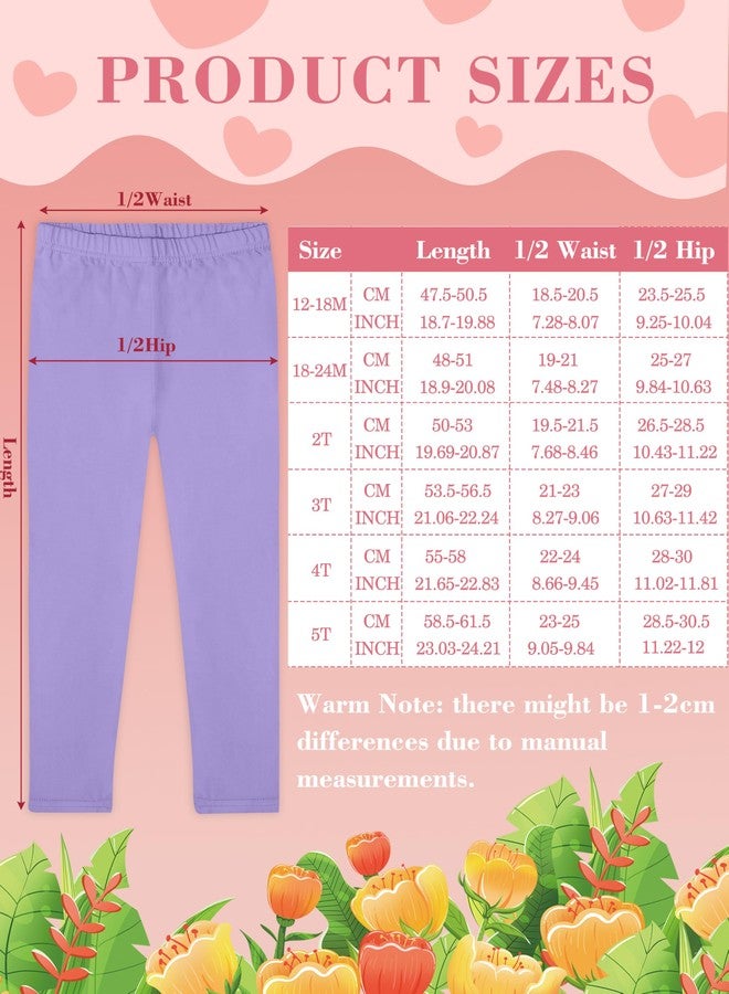 FEQO 5 Pack Toddler and Baby Girls Cotton Leggings Pants Full Length Basic Leggings Stretchy Legging Tight Pants, Rose Red, Pink, White, Purple, Cyan, 3T - Image 2