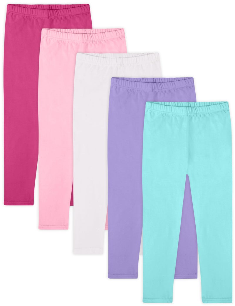 FEQO 5 Pack Toddler and Baby Girls Cotton Leggings Pants Full Length Basic Leggings Stretchy Legging Tight Pants, Rose Red, Pink, White, Purple, Cyan, 3T - Image 1