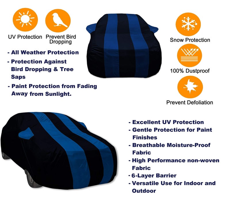 Auto Hub Car Cover Compatible with Jazz Old (Model : 2013-2019) with Mirror Pockets, Triple Stitched, Water Resistant Car Body Cover, Navy, Blue - Image 2