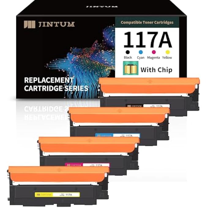 مجموعة حبر 117A لطابعة HP COLOR LASER 178NWG 150NW 178NWG 179FWG 179FWG 179FNW 150A W2070A W2071A W2072A W2073A (أسود، أزرق، أصفر، أرجواني، 4 عبوات) - Image 1