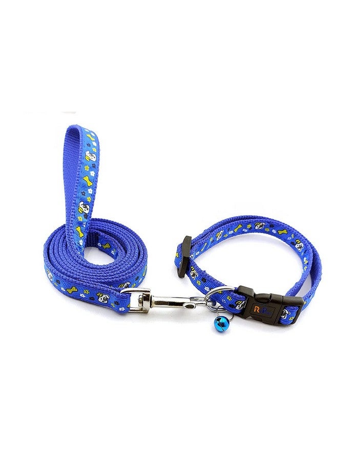 Dog Collar And Leash Set Puppy Animal Printed, Adjustable Nylon Collar With Leash For Small And Medium Dogs, Printed Collar Set For Puppies, Dog & Cat 15 Mm (Blue) - Image 1