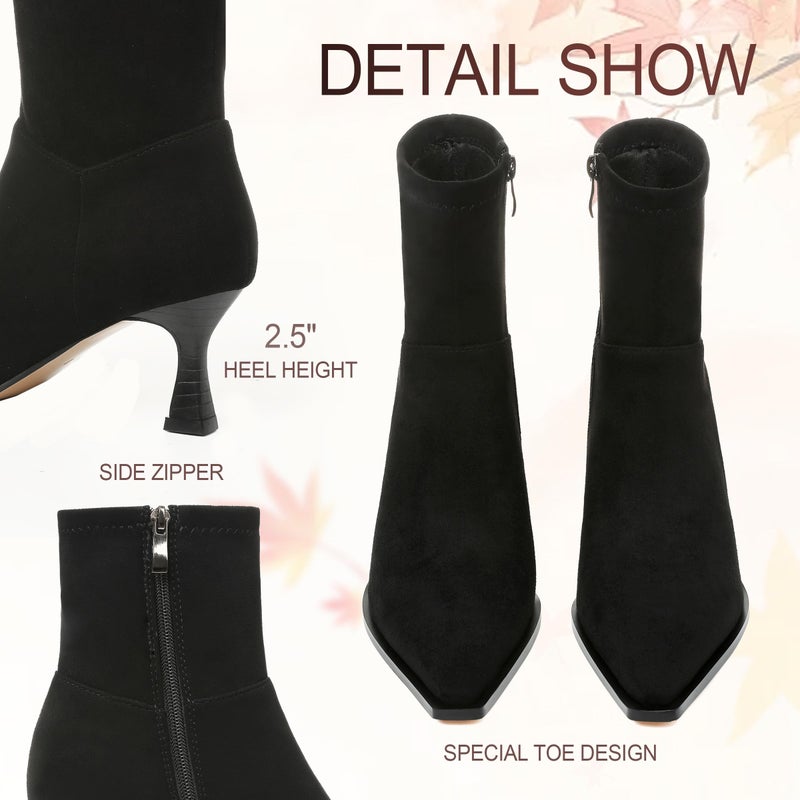 Atsroel Black Suede Ankle Boots Fall Boots For Women Side Zip Booties Pointed Toe Mid Calf Boots Kitten Heel Boots Dressy Short Boots - Image 4
