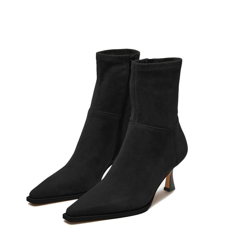 Atsroel Black Suede Ankle Boots Fall Boots For Women Side Zip Booties Pointed Toe Mid Calf Boots Kitten Heel Boots Dressy Short Boots - Image 1