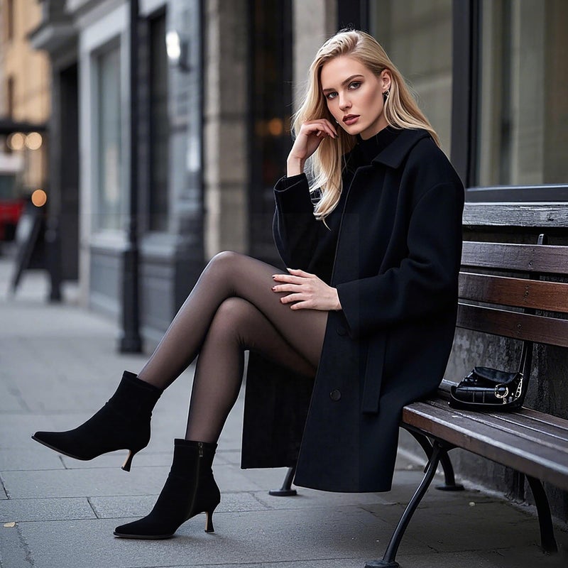 Atsroel Black Suede Ankle Boots Fall Boots For Women Side Zip Booties Pointed Toe Mid Calf Boots Kitten Heel Boots Dressy Short Boots - Image 2