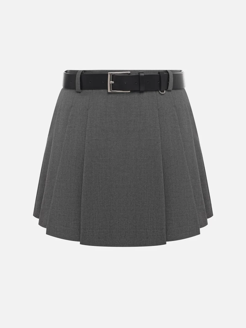 Lichi Mini skirt with large pleats on the sides and a belt