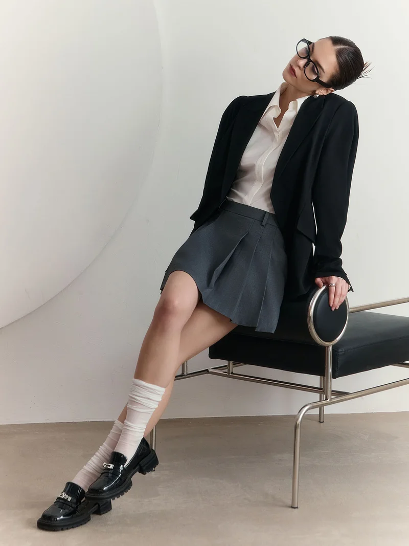 Lichi  Mini skirt with large pleats on the sides and a belt for Women | Best Price UAE