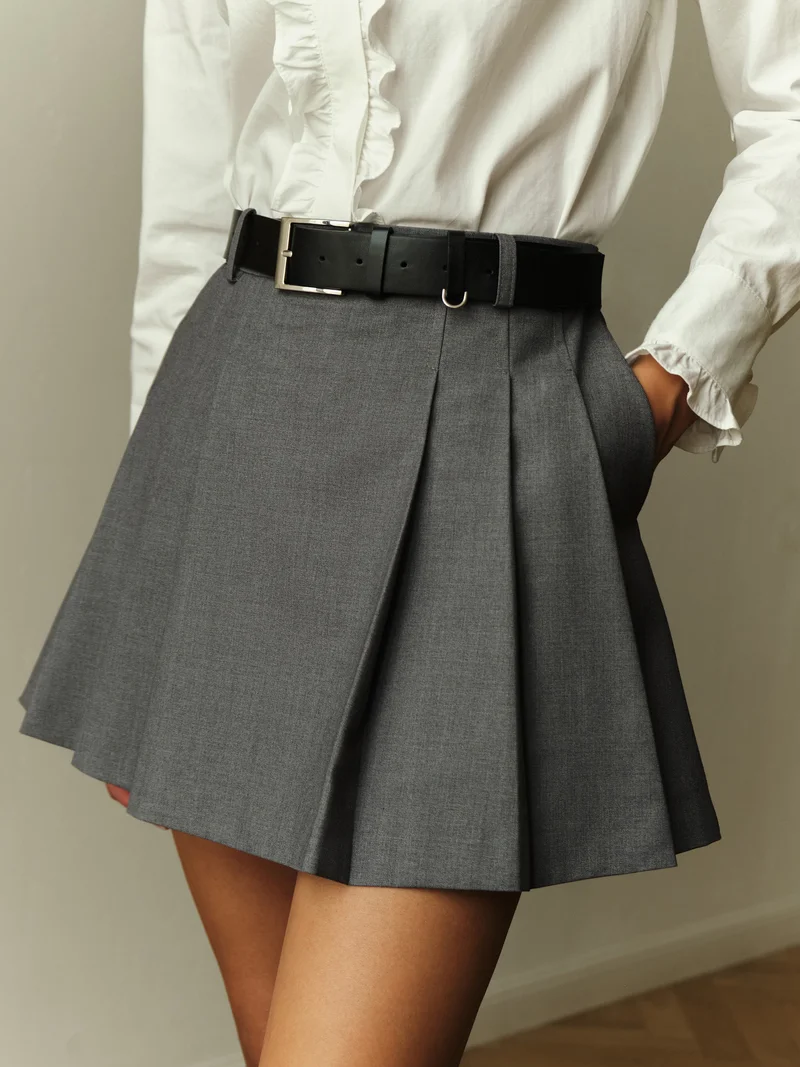 Lichi  Mini skirt with large pleats on the sides and a belt for Women | Best Price UAE