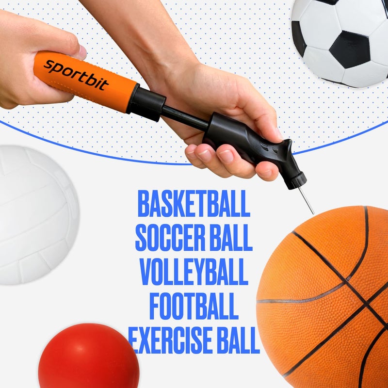 SPORTBIT Ball Pump for Sports Balls - Push & Pull Inflating System - Hand Pump for All Exercise Balls - Volleyball Pump, Basketball Inflator, Football & Soccer Ball Air Pump - Goes with 5 Needles Set - Image 5