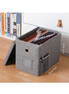 XiuWoo Linen File Boxes, Storage Box with Metal Sliding Rail & Extra Net Pocket, Collapsible Hanging Organizer Filing Cover for Office, Room  - Image 3