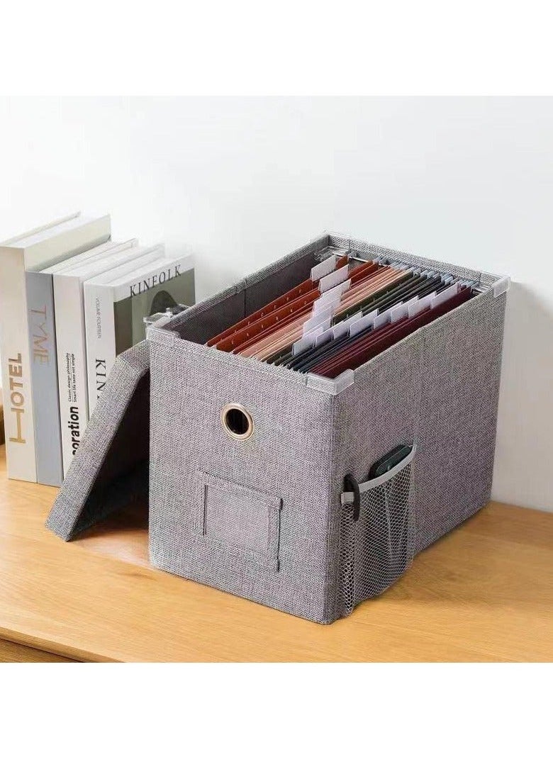 XiuWoo - Linen File Boxes, Storage Box with Metal Sliding Rail & Extra Net Pocket, Collapsible Hanging Organizer Filing Cover for Office, Room - Image 1