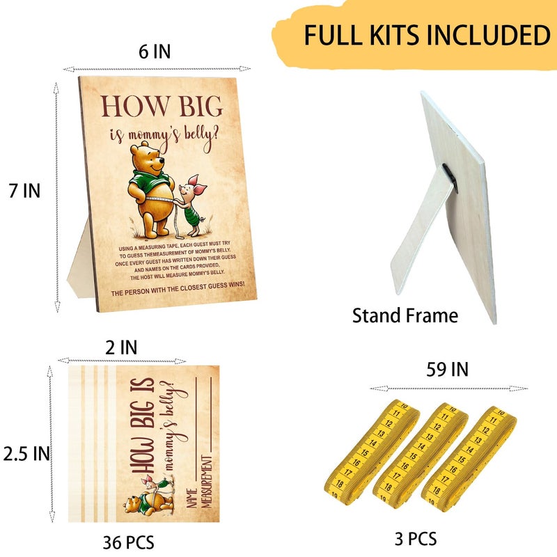 FurPaw The Bear Wood Frame with 36 Guest Game Cards,Classic Winnie Themed How Big is Mommy's Belly Party Birthday Game Decorations | 3 Tape Measure Included - Image 5